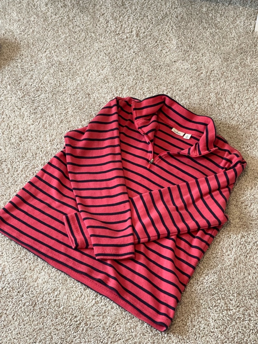 Ll bean pink & navy quarter zip